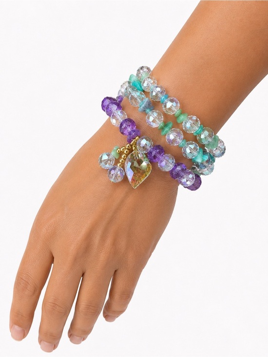None Jewelry - Crystal Glass AB Two Bracelet Stack
